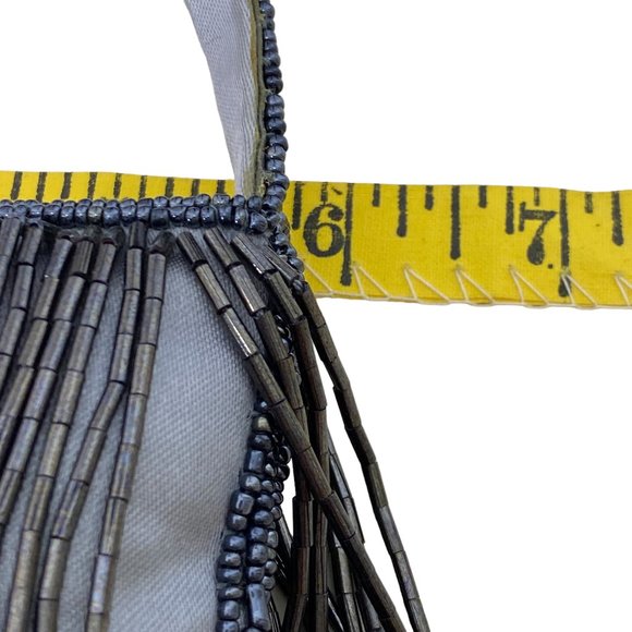 Women's Dressy Silver Grey Evening Bag with Beads - Picture 10 of 12